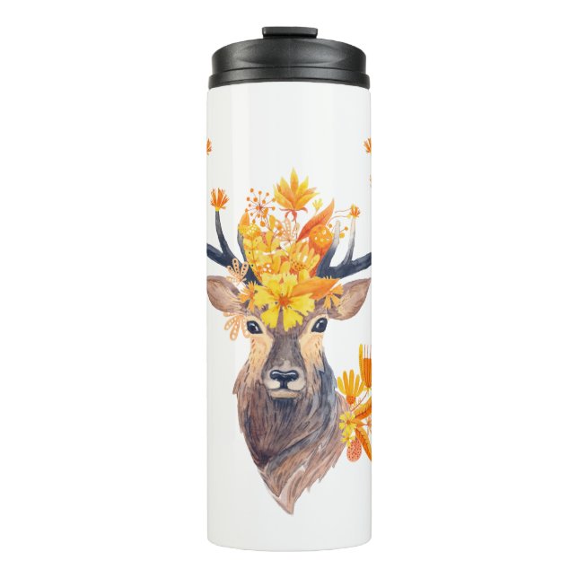 Bouteilles Isothermes Illustration de cerfs avec feuilles d'automne (Devant)