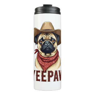 Bouteilles Isothermes Illustration de chien western YeePaw Pug cowboy vi