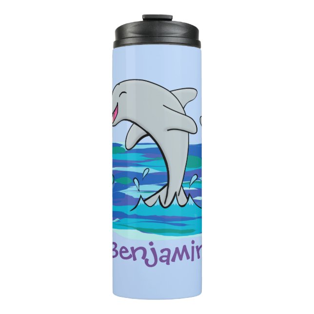 Bouteilles Isothermes Illustration de dauphins heureux adorables (Devant)