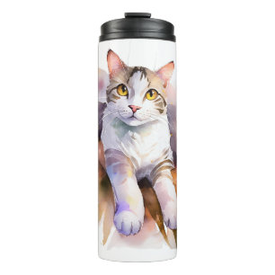 Bouteilles Isothermes Illustration de l'aquarelle de chat blanc doux