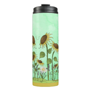 Bouteilles Isothermes Illustration de tournesol d'été d'or sur le vert