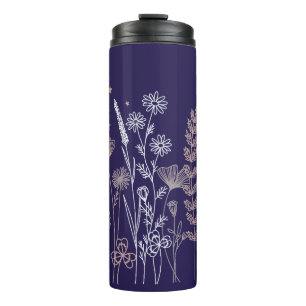 Bouteilles Isothermes Illustration florale de nuit bohème – Lune, Étoile