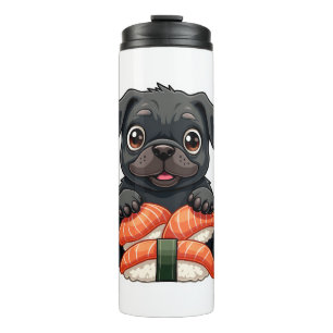 Bouteilles Isothermes Illustration vectorielle de sushi de pug noir mign
