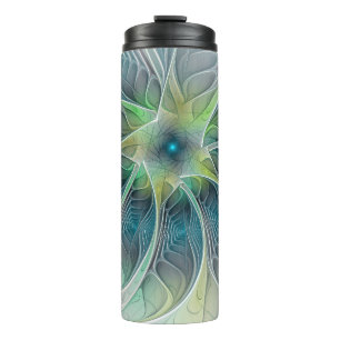 Bouteilles Isothermes Imaginaire fleuri Moderne Bleu Vert Fractal Fleur