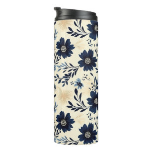 Bouteilles Isothermes Impression d'art folklorique de fleurs beige bleu