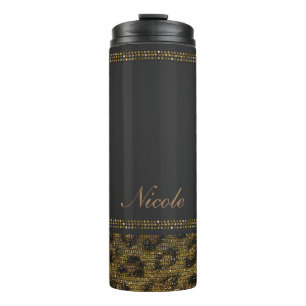 Bouteilles Isothermes Imprimé léopard guépard paillettes sequins noir et