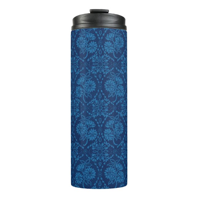 Bouteilles Isothermes Indigo Blue Floral Faux Lace Motif (Devant)
