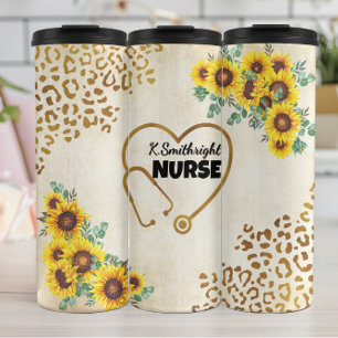 Bouteilles Isothermes Infirmière Tournesol Imprimé Léopard Cœur