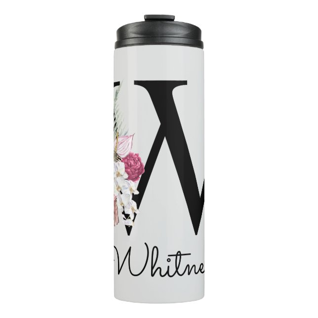 Bouteilles Isothermes Initiale W Monogrammée Rose Bohème Féminin Floral (Devant)
