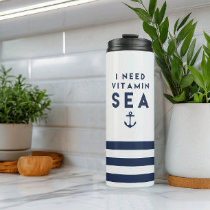 Bouteilles Isothermes J'ai besoin de vitamine marine et blanc nautique