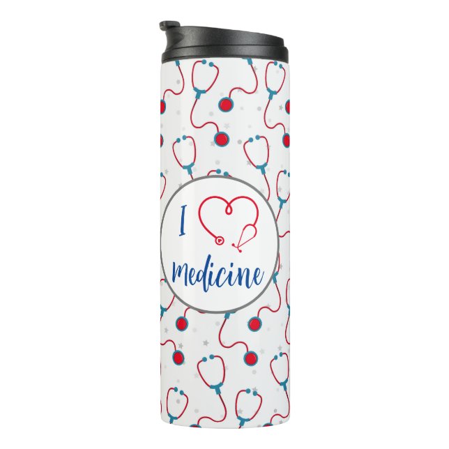 Bouteilles Isothermes "J'aime la médecine" stethoscope médecin cadeau (Tourné sur la droite)