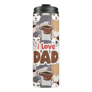 Bouteilles Isothermes "J'aime Papa" Chat & Café Motif Sans Couture - Pap