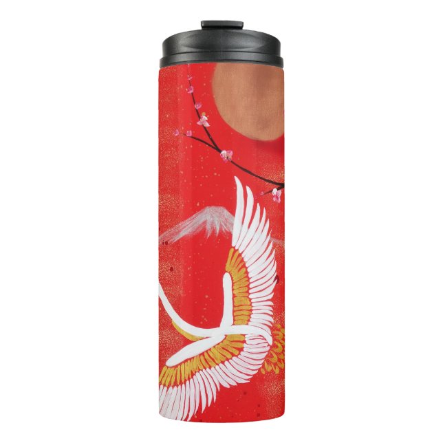 Bouteilles Isothermes Japonaise grue soleil Japon sakura rouge peinture (Devant)