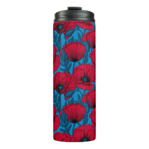 Bouteilles Isothermes Jardin de pavot rouge sur cagoule thermique bleu