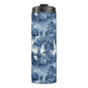 Bouteilles Isothermes Jardin d'eau japonais en porcelaine blanche bleue