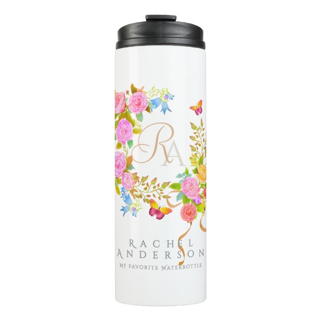 Bouteilles Isothermes Jardin fleuri romantique avec monogramme  (Devant)