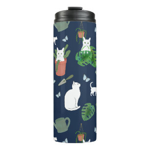 Bouteilles Isothermes Jardinage Chats Blanc Kitty Plantes Bleu Tumbler