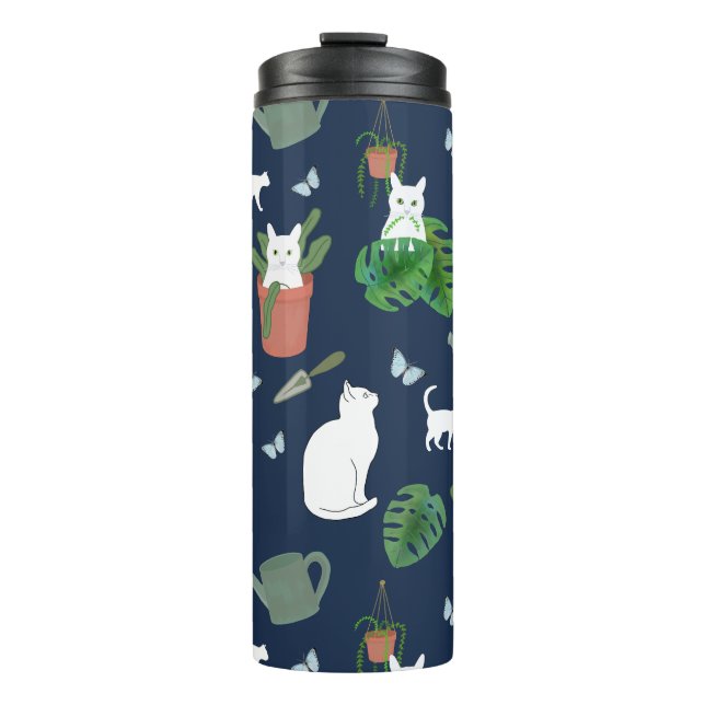 Bouteilles Isothermes Jardinage Chats Blanc Kitty Plantes Bleu Tumbler (Devant)