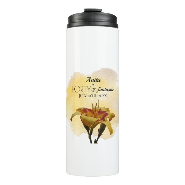 Bouteilles Isothermes Jaune & Rouge jour quarante et fantastique anniver (Devant)