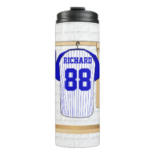 Bouteilles Isothermes Jersey de baseball bleu et blanc personnalisé