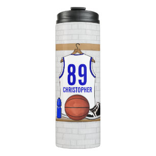 Bouteilles Isothermes Jersey de basketball blanc et bleu personnalisé