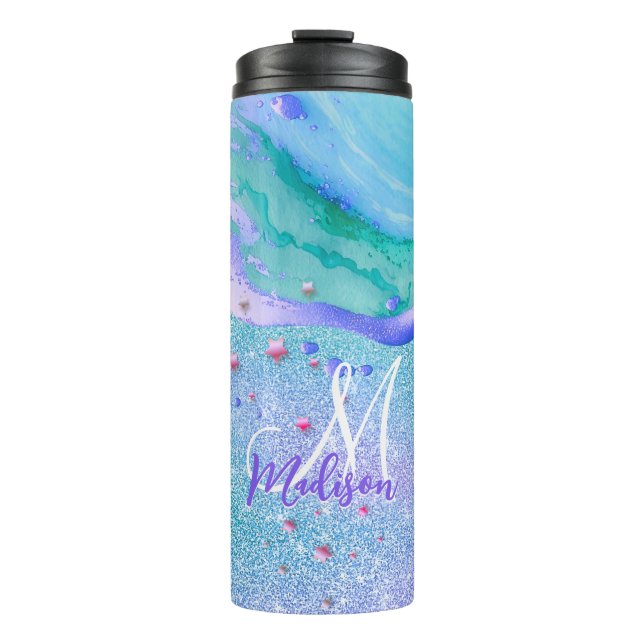 Bouteilles Isothermes Joli aqua parties scintillant marbre violet art mo (Devant)