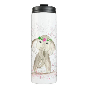 Bouteilles Isothermes Joli bébé éléphant aquarelle safari jungle girly