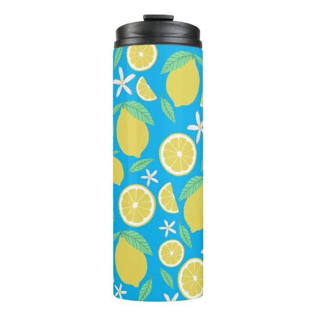 Bouteilles Isothermes Joli citrons Feuilles et fleurs Citronnade Bleu (Devant)