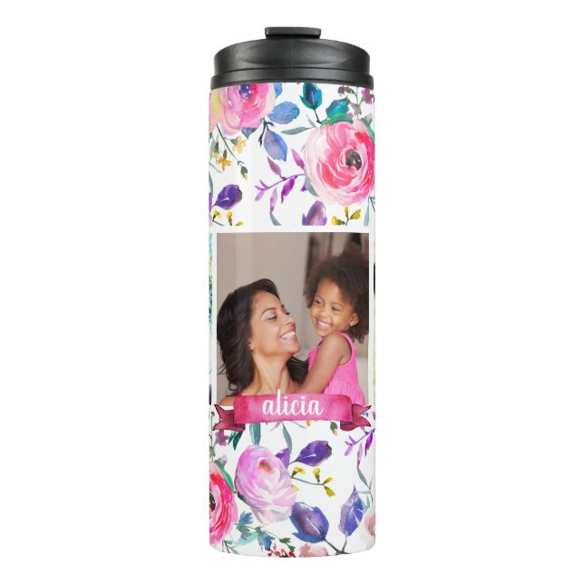 Bouteilles Isothermes Joli Floral 3 Photo Monogramme (Devant)