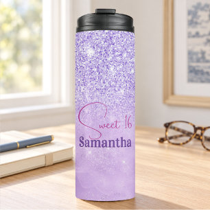 Bouteilles Isothermes Joli monogramme d'anniversaire en paillettes rose