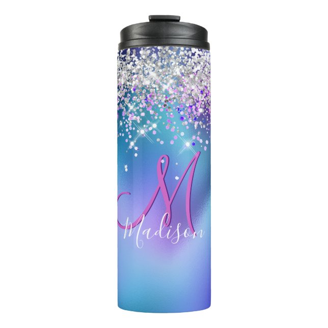 Bouteilles Isothermes Joli turquoise violet faux parties scintillant mon (Devant)