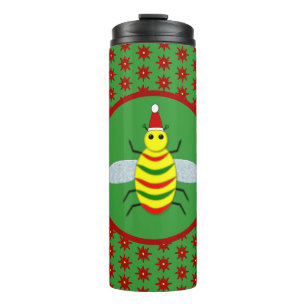 Bouteilles Isothermes Jolie abeille de Noël et fleurs de Poinsettia