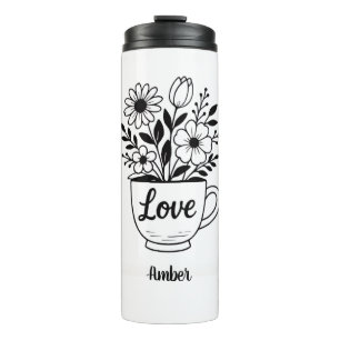 Bouteilles Isothermes Jolie Coupe de Thé Noir avec Fleurs Tumbler