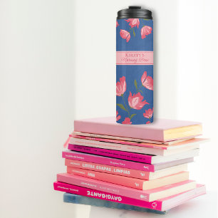 Bouteilles Isothermes Jolie Fleurs roses sur Bleu Tumbler Thermique