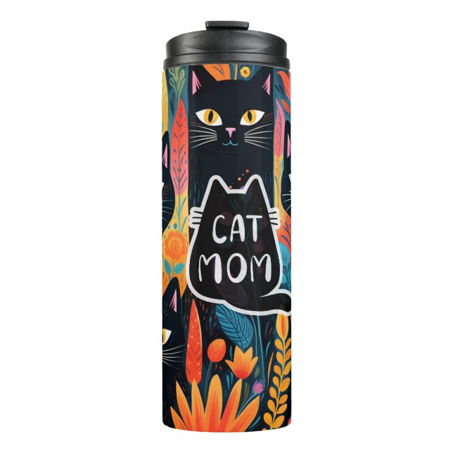 Bouteilles Isothermes Jolie maman Chat Avec Fleurs (Devant)