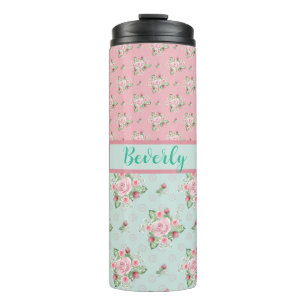 Bouteilles Isothermes Jolie Mint Green et rose Floral