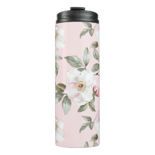 Bouteilles Isothermes Jolies Fleurs Blanches Roses  