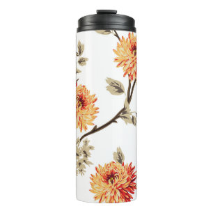 Bouteilles Isothermes jolies fleurs orange avec feuille brun motif de w