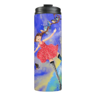 Bouteilles Isothermes Joyeuse fille avec les oiseaux Tumbler Thermal