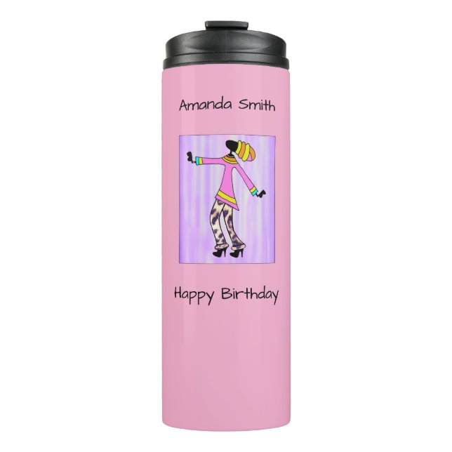 Bouteilles Isothermes Joyeux anniversaire, tendance, élégante fille élég (Devant)