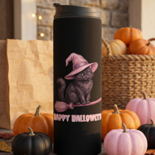 Bouteilles Isothermes Joyeux Halloween Chat Sorcière Noir