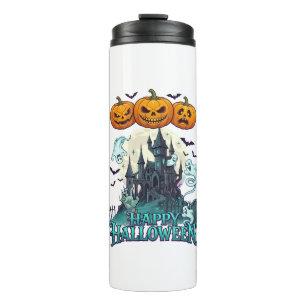 Bouteilles Isothermes Joyeux Halloween Château Hanté Citrouilles Fantôme