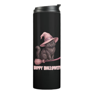 Bouteilles Isothermes Joyeux Halloween Pinkoween Chatte Sorcière Vintage