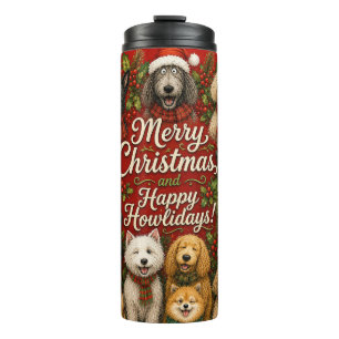Bouteilles Isothermes Joyeux Howlidays avec de Mignons Chiens Joyeux Noë