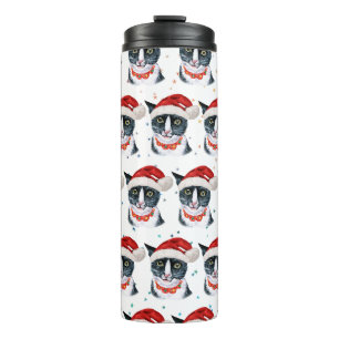 Bouteilles Isothermes Joyeux Noël Chat noir et blanc Aquarelle