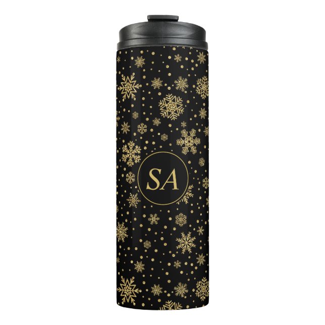 Bouteilles Isothermes Joyeux Noël Monogramme Golden Snowflakes (Devant)