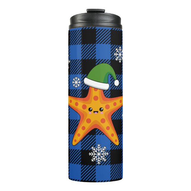 Bouteilles Isothermes Kawaii Xmas Starfish sur Blue Buffalo Motif (Devant)