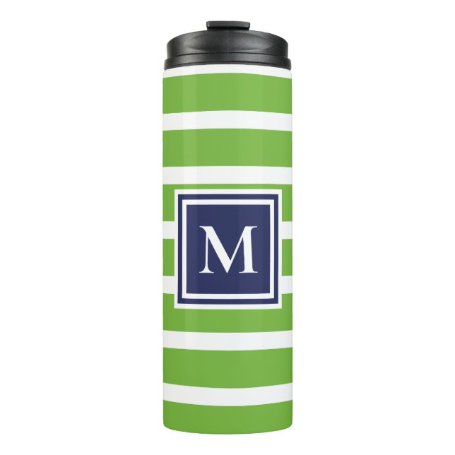 Bouteilles Isothermes Kelly Green Stripe Navy Moderne Monogramme Côtier (Devant)