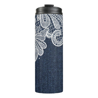 BOUTEILLES ISOTHERMES LACE BLANCHE REGARDEZ LES TEXTURES DE DENIM BLEUS