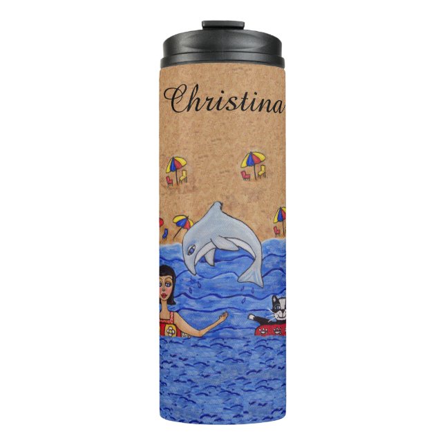 Bouteilles Isothermes Lady Chat nager dans l'océan Tubes internes Dauphi (Devant)